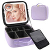 Travel Makeup Bag with Mirror of LED Lighted, Makeup Train Case with Adjustable Dividers, Detachable 10X Magnifying Mirror